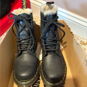 Dr. Martens Black Leather Boots with Fur Trim